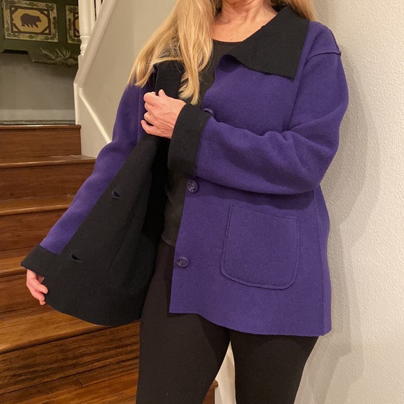 NWOT Felted Wool Oversized Jacket French cuff Jones of New York jewel tone - Picture 10 of 11